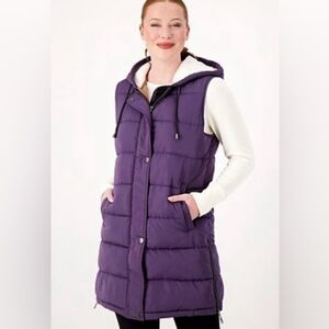Nuage Quilted Long Puffer Vest With Hood Purple Size XS